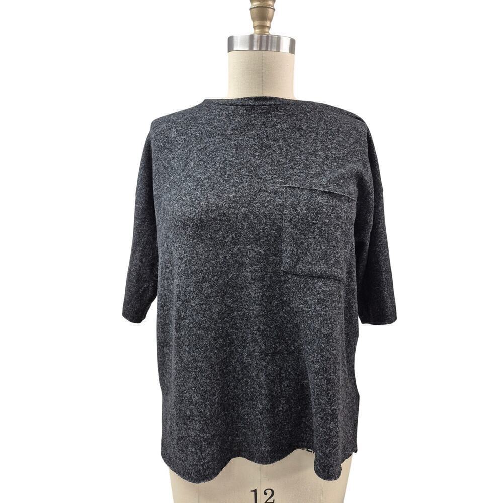 Zara Trafaluc Soft Turkish Poly Blend Flannel Tee Heathered Black Gray Sz S